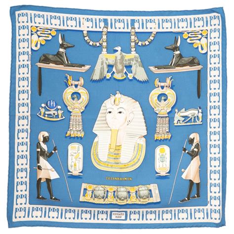 hermes king tut scarf blue|1976 Hermes Silk Scarf Tutankhamun Vladimir Rybaltchenko.